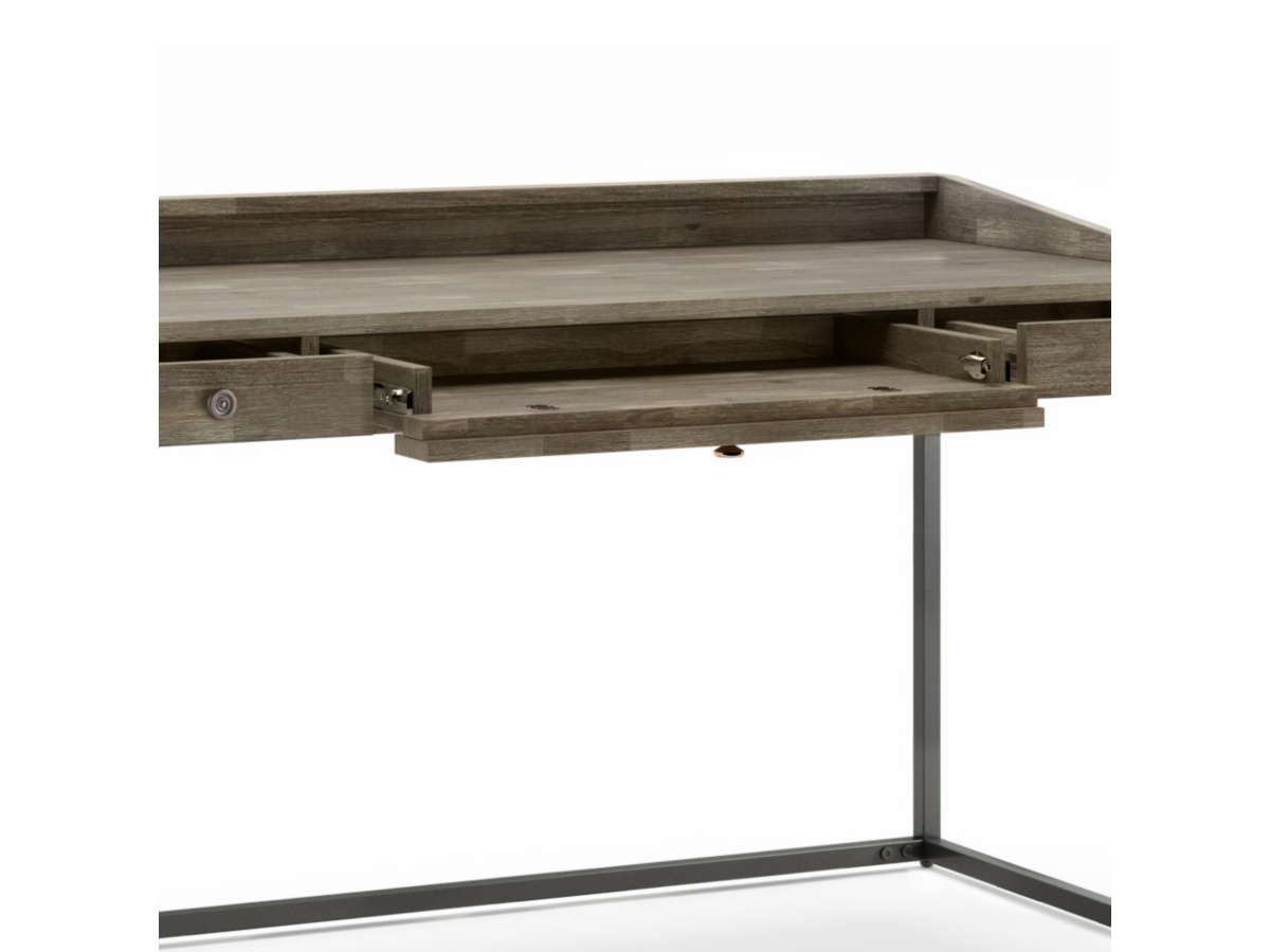 Simpli Home Ralston Solid Acacia Wood Modern Industrial 60" Writing Desk, Gray, large