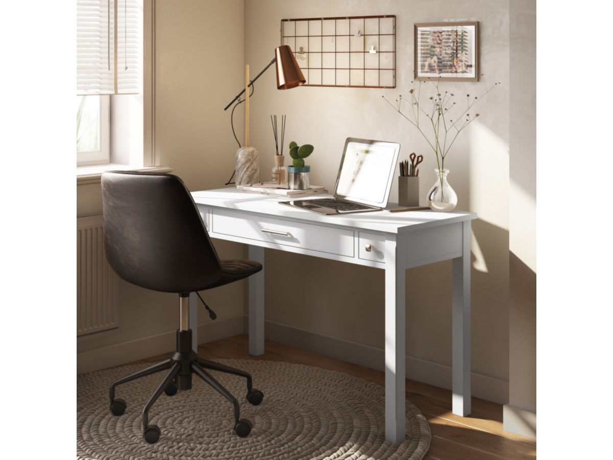 Simpli Home Avalon Solid Wood Contemporary 47" Writing Desk, White, large
