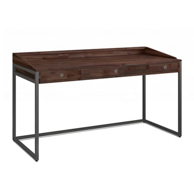 Simpli Home Ralston Solid Acacia Wood Modern Industrial 60" Writing Desk, Dark Brown, large