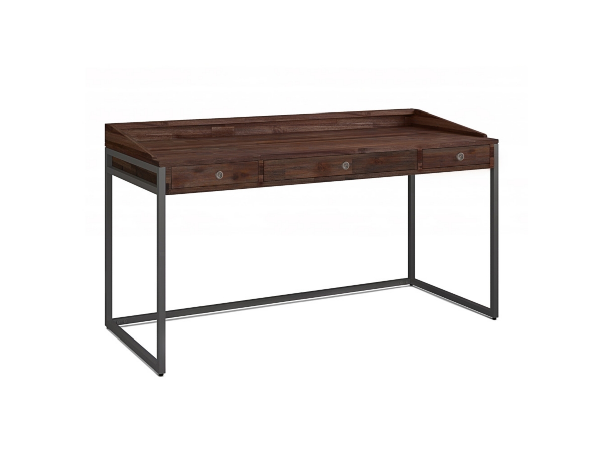 Simpli Home Ralston Solid Acacia Wood Modern Industrial 60" Writing Desk, Dark Brown, large