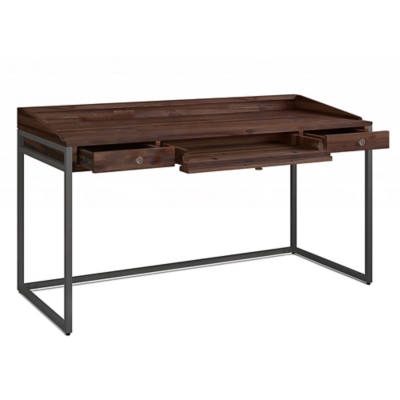 Simpli Home Ralston Solid Acacia Wood Modern Industrial 60" Writing Desk, Dark Brown, large