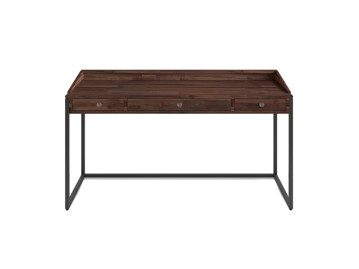 Simpli Home Ralston Solid Acacia Wood Modern Industrial 60" Writing Desk, Dark Brown, large