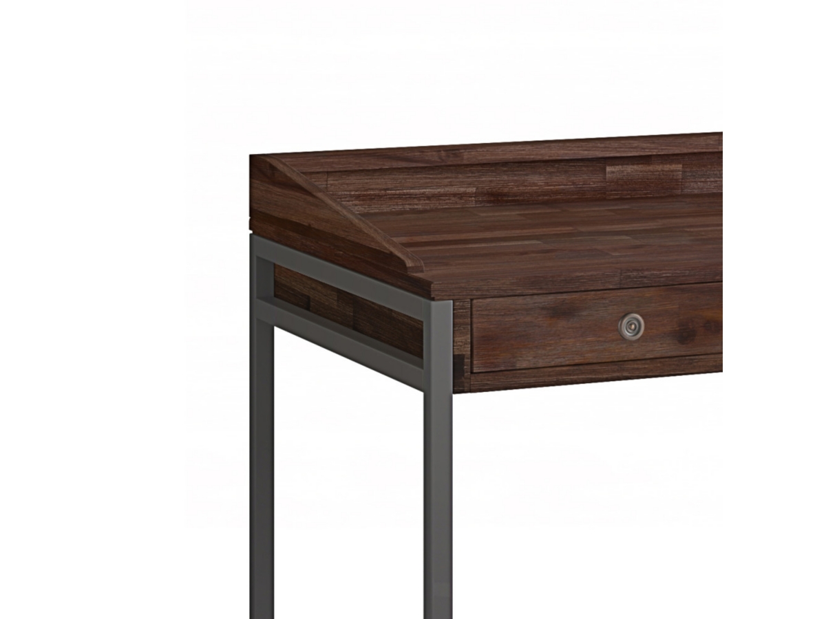 Simpli Home Ralston Solid Acacia Wood Modern Industrial 60" Writing Desk, Dark Brown, large