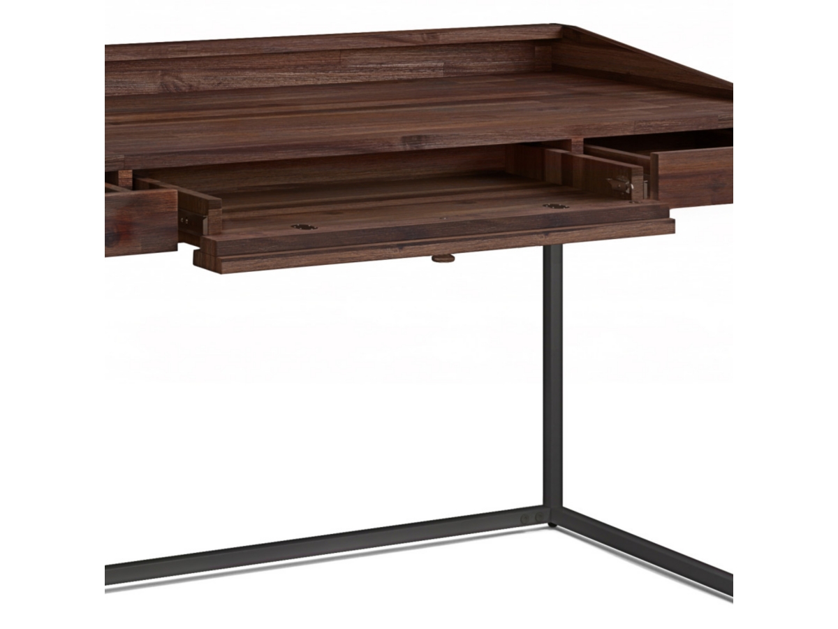 Simpli Home Ralston Solid Acacia Wood Modern Industrial 60" Writing Desk, Dark Brown, large