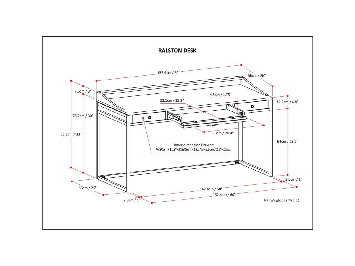 Simpli Home Ralston Solid Acacia Wood Modern Industrial 60" Writing Desk, Dark Brown, large