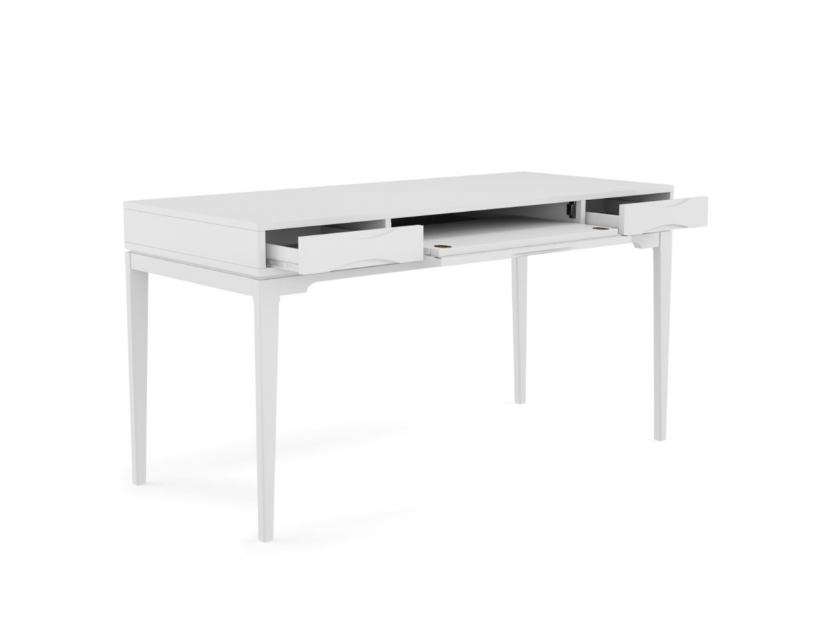 Simpli Home Harper Solid Hardwood Mid Century Modern 60" Desk, White, large
