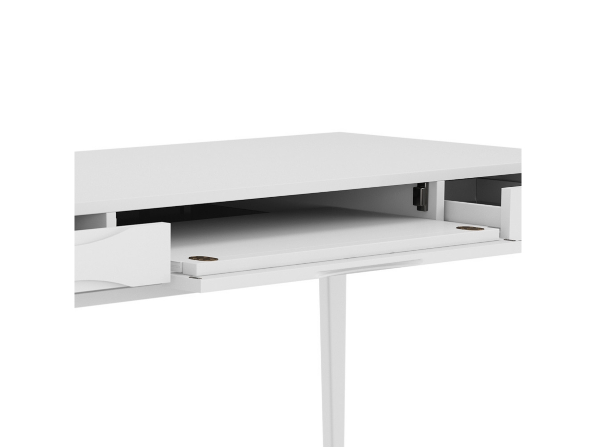Simpli Home Harper Solid Hardwood Mid Century Modern 60" Desk, White, large