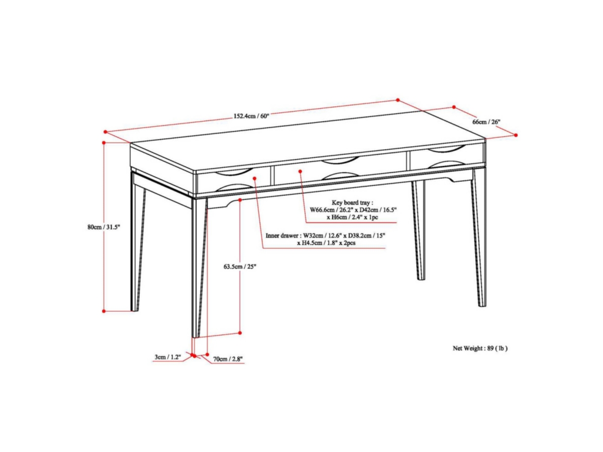Simpli Home Harper Solid Hardwood Mid Century Modern 60" Desk, White, large