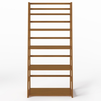 Simpli Home Acadian Ladder Shelf Bookcase, Light Golden Brown, large