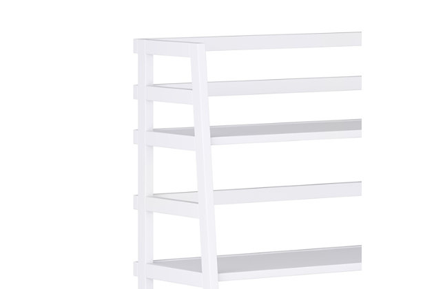 Sometimes a room calls for a light and airy touch. This ladder-style bookcase is easy to assemble, easy to install and beautiful to behold. The unit can be used alone or in multiples to create a wall storage system. With its five sturdy shelves, this ladder shelf system is designed for flexible storage for books, bath towels, dishes, sculptures or decorative accents. Versatile and space-saving, it works in the kitchen, dining room, bathroom or laundry room—wherever a little order is in order.DIMENSIONS: 30” W x 15.9” D x 63”H | Handcrafted with care using the finest quality solid wood | Hand-finished in White with a protective NC lacquer | Features five (5) wide shelves to offer ample room for storage | Multipurpose  unit offers plenty of functional storage. Looks great in your living room, bedroom, condo or office | Transitional Style, created to be used on its own or in multiples to create full wall shelving systems | Assembly required | We believe in creating excellent, high quality products made from the finest materials at an affordable price. Every one of our products come with a 1-year warranty and easy returns if you are not satisfied.
