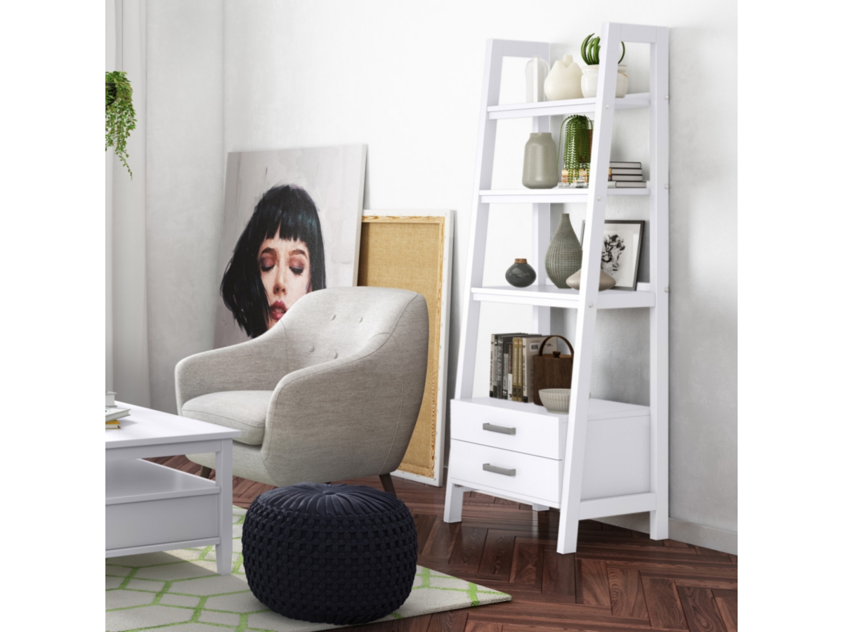 Sawhorse Modern Industrial Ladder Shelf with Storage | Ashley, image size:1200x900