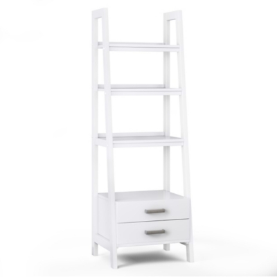Simpli Home Sawhorse Modern Industrial Ladder Shelf with Storage, White, large