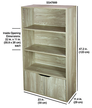 A combination of open and closed spaces makes this storage unit a handy helper in any room. Use this classic piece in the bedroom, bath or kitchen to showcase everything from your favorite books, barware or pottery. Cabinet storage is perfect for keeping everything else out of sight behind magnetic closure doors. With its natural color this cupboard is an easy match for vitually any decor.Cabinetry and shelving all in one; keep prized possessions and delicate items tucked away in the cabinet-style cubbies | Cabinet doors with magnetic closure | Shelving unit multi-tasks as a work of art with its clean lines and neutral hue | Constructed of wood, these cubes are sturdily built to cherish for years to come | Assembly required