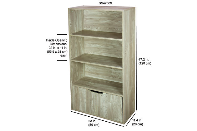 A combination of open and closed spaces makes this storage unit a handy helper in any room. Use this classic piece in the bedroom, bath or kitchen to showcase everything from your favorite books, barware or pottery. Cabinet storage is perfect for keeping everything else out of sight behind magnetic closure doors. With its natural color this cupboard is an easy match for vitually any decor.Cabinetry and shelving all in one; keep prized possessions and delicate items tucked away in the cabinet-style cubbies | Cabinet doors with magnetic closure | Shelving unit multi-tasks as a work of art with its clean lines and neutral hue | Constructed of wood, these cubes are sturdily built to cherish for years to come | Assembly required