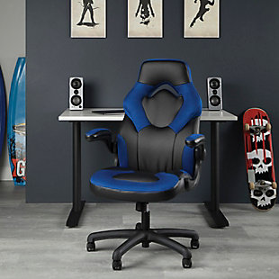OFM Essentials Collection Racing Style Bonded Leather Gaming Chair, Blue, rollover