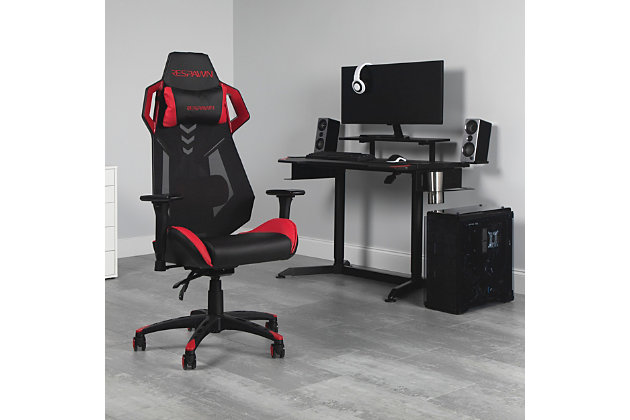 When the game heats up, stay calm and cool with the RESPAWN® 200 mesh back gaming chair, in Red. Featuring an innovative mesh backing, with a bonded leather seat, the RSP-200 helps keep you cool with maximum breathability. The tilt and lift controls are located to the right, beneath the seat base, and the gaming chair features tilt tension adjustment to control the speed of the 130-degree recline. The lumbar support is behind the mesh seat back and adjusts up and down, as well as pivots, allowing you to position it for the most comfort. The armrests are height adjustable and the seat can hold up to 275 lb. With 25 years of ergonomic workplace furniture experience, RESPAWN builds gaming furniture that is both durable and comfortable. An award-nominated brand, RESPAWN is committed to your satisfaction and covers this desk with our RESPAWN Limited Warranty. If you’re looking to stay cool, even during a heated match, the RSP-200 is your chair to pull off the win.GAMIFIED SEATING: A racecar-style gaming chair that provides luxury and comfort, whether it's used for intense gaming sessions and climbing to the top of the leaderboards or long work days. | ERGONOMIC COMFORT: This ergonomic chair has a steel tube frame design encased in molded foam which allows for highly-contoured support and an open back seat structure that allows for additional heat control. The adjustable headrest and pivoting lumbar support deliver comfort that lasts. | 4D ADJUSTABILITY: Find your optimal position by raising or lowering your chair, tweaking the height and depth of your armrests and reclining between 90 - 130 degrees with infinite angle lock. Full 360 degrees of swivel rotation enable dynamic movement. | PROFESSIONAL GRADE: Stay cool and in control. A reinforced mesh backing increases airflow to regulate body temperature and enable lightweight support. Use as a gamer chair or an office chair. Includes 275 pound weight capacity. | WE'VE GOT YOUR BACK: An award-nominated brand, RESPAWN is committed to your satisfaction and covers this video game chair with the RESPAWN Limited Warranty and dedicated, year-round representative support. | RESPAWN Limited Warranty