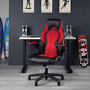 OFM Essentials Collection High-Back Racing Style Bonded Leather Gaming Chair, Red, rollover