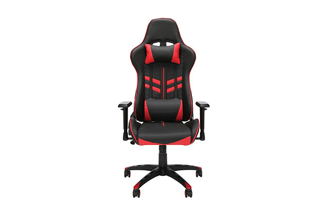 The Essentials by OFM Model ESS-6065 Racing Style Gaming Chair has a 180 degree reclining back angle adjustment. Its additional swivel/tilt control is manipulated with tension adjustment. This gaming chair has adjustable arm height and a folding base. The steel tube frame construction is ergonomically shaped to hold you in position. Also features adjustable lumbar and headrest pillow. Backed by our Essentials by OFM Limited Lifetime Warranty.This chair is a stylish addition to your gaming station or a unique touch to your office. Features an exhilarating race-car style and feel. | Relax in sheer comfort as the additional swivel/tilt control eases tension in your body and the tension adjustments please a variety of body types | Create a heavenly feel with the adjustable armrests and adjustable lumbar support | The steel tube frame construction provides ultimate stability, as it is ergonomically shaped to hold you in place | The 180 degree reclining back and adjustable angle make every second you are in the chair more relaxing than the last | OFM Limited Warranty