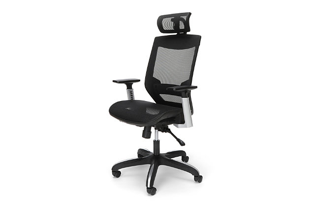 The OFM Full Mesh Office Chair features a mesh seat and back that allow for maximum air circulation for a cool and comfortable task chair experience that works in any office climate. The office chair has height-adjustable arms and adjustable lumbar support that helps alleviate pressure, provide comfort and allow for seat customization. The waterfall seat edge promotes better leg circulation by preventing pressure on the back of your thighs. The adjustable headrest tilts to provide support to the right spot and is easily adjustable for comfort throughout the day. The computer chair features sophisticated silvertone accents to add a decorative, designer touch. The desk chair comes with the usual ergonomic adjustments and features like swivel tilt, pneumatic height adjustment and a sturdy reinforced resin five-star base. This chair has been rigorously tested and has received a full BIFMA rating, which means that you are investing in a product that meets strict standards for performance. This multi-purpose chair features a 275 lb weight capacity and is backed by the OFM Limited Warranty.Full mesh seat and back | Height adjustable arms | Adjustable lumbar support | Waterfall seat edge promotes better leg circulation | Adjustable headrest | OFM Limited Warranty