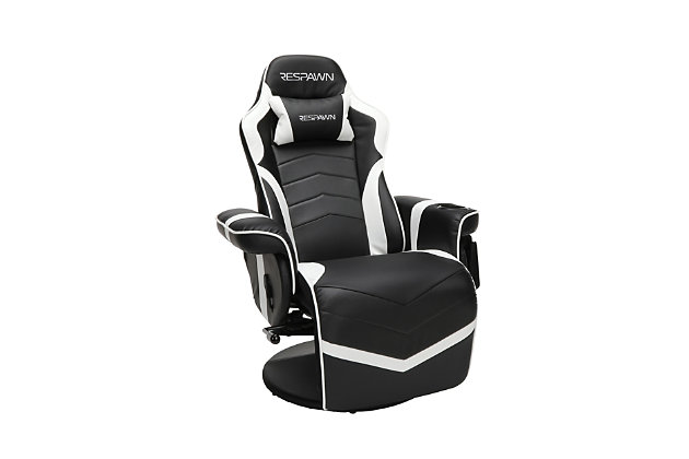 Ready to take your gaming to the next level? RESPAWN® has the perfect seating solution for the console gamer who craves an extra level of comfort. The RESPAWN-900 Racing Style Gaming Recliner, Reclining Gaming Chair, in Blue, helps you win while relaxing in style. The gaming recliner features segmented padding that provides all-day gaming comfort with a headrest pillow to keep your spine aligned. There's even a built-in cup holder, in the left arm, to make hydrating easy and convenient and a removable side pouch to keep game controllers and headphones at an arm’s length away. The chair and footrest are a continuous unit, which eliminates traditional recliner gaps for wires to get caught when you collapse the footrest. The back reclines 135-degrees and moves independent of the extendible footrest, and vice versa, to provide freedom of choice in how you sit. The pedestal base provides sturdy support so you can recline and extend the footrest with confidence. The recliner swivels 360 degrees and holds users up to 275 lb. An award-nominated brand, RESPAWN is committed to your satisfaction and covers this desk with our RESPAWN Limited Warranty. Sure, you can level up without this comfy gaming recliner, but why would you want to? Rest comfortably, and assured, because the chair is covered by the RESPAWN Limited Warranty. Game on!Segmented padding and a headrest pillow provide comfort | Built-in cup holder on left arm | Back recline and footrest operate independent from each other | The independent back reclines 135-degrees | Chair and footrest are a continuous surface unit | RESPAWN Limited Warranty