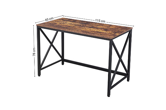 Be productive at home—and look great in the process—with this industrial iron frame computer desk. Designed for those with an eye for urban industrial and modern rustic furnishings, this sleek, high-quality desk works on so many levels. What a striking example of minimalism mastered.Made of engineered wood with rustic brown finish | Black steel frame | Assembly required