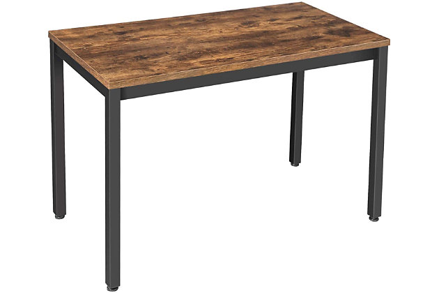 Talk about remote possibilities. This multifunctional table and computer desk works as hard as you do. Designed for those with an eye for urban industrial and modern rustic furnishings, this simply chic, high-quality table-desk works on so many levels and can fit right into the scene—especially when you don’t have a dedicated home office. With a weight capacity of up to 110 pounds, it’s plenty sturdy—offering room for a printer, reading lamp, stack of books and more. Be it for encouraging kids to knuckle down with their homework or knocking out that stack of bills or thank-you notes, this table/desk gets the job done.Made of engineered wood with rustic brown finish | Black steel frame | Holds up to 110 pounds | Assembly required