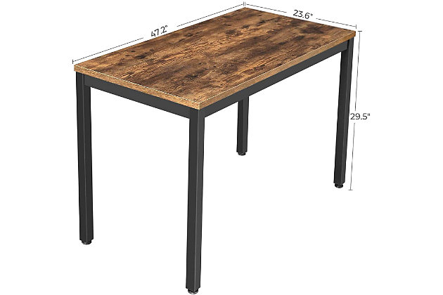 Talk about remote possibilities. This multifunctional table and computer desk works as hard as you do. Designed for those with an eye for urban industrial and modern rustic furnishings, this simply chic, high-quality table-desk works on so many levels and can fit right into the scene—especially when you don’t have a dedicated home office. With a weight capacity of up to 110 pounds, it’s plenty sturdy—offering room for a printer, reading lamp, stack of books and more. Be it for encouraging kids to knuckle down with their homework or knocking out that stack of bills or thank-you notes, this table/desk gets the job done.Made of engineered wood with rustic brown finish | Black steel frame | Holds up to 110 pounds | Assembly required
