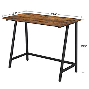 Combining robust materials with a clean, no-frills aesthetic, this writing/computer desk makes working hard look easy. Designed for those with an eye for urban industrial and modern rustic furnishings, this simply chic, high-quality desk works on so many levels and can fit right into the scene. With a weight capacity of up to 110 pounds, it’s plenty sturdy—offering room for a printer, reading lamp, stack of books and more. Be it for encouraging kids to knuckle down with their homework or knocking out that stack of bills or thank-you notes, this writing/computer desk gets the job done.Made of engineered wood with rustic brown finish | Black steel frame | Holds up to 110 pounds | Assembly required