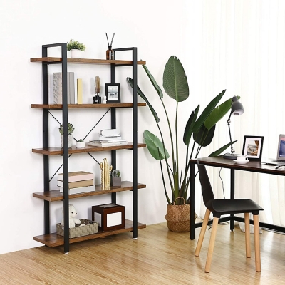 Vasgale 5-Tier Industrial Bookshelf, , large