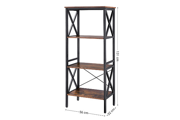 Raise your standard of living with this 3-tier bookshelf/rack. Combining robust materials with a clean, open-concept aesthetic, this bookshelf beautifully suits modern farmhouse, contemporary and industrial spaces. What a posh perch for reads, reference books, storage baskets and home accents.Matte black iron frame | 3 shelves/tiers and top level made of engineered wood with rustic finish | Each shelf/tier holds up to 22 pounds | Includes leveling feet for stability | Assembly required