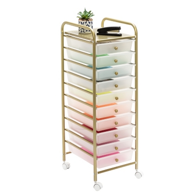 Honey-Can-Do 10-Drawer Rolling Storage Cart With Plastic Drawers, , rollover