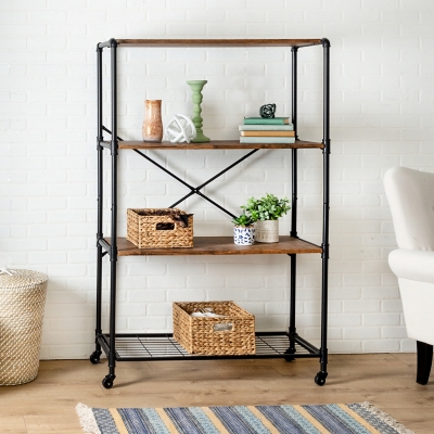 Honey-Can-Do 4-Tier Industrial Rolling Bookshelf, , rollover