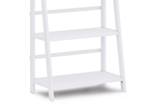 Sometimes a room calls for a light and airy touch. The Acadian bookcase is easy to assemble, easy to install and beautiful to behold. It can be used alone or in multiples to create a complete wall storage system. With its five shelves, this ladder shelf is designed to provide flexible storage for books, curios, accessories, sculptures or decorative accents. Perfect for living rooms, offices, bedrooms, hallways and family rooms.DIMENSIONS: 16"D x 30" W x 72"H | Handcrafted with care using the finest quality solid wood | Hand-finished with a White Finish and a protective NC lacquer | Features five (5) wide shelves to offer ample room for storage | Multipurpose unit offers plenty of functional storage. Looks great in your living room, bedroom, condo or office | Transitional Style, created to be used on its own or in multiples to create full wall shelving systems | Assembly required | We believe in creating excellent, high quality products made from the finest materials at an affordable price. Every one of our products come with a 1-year warranty and easy returns if you are not satisfied.