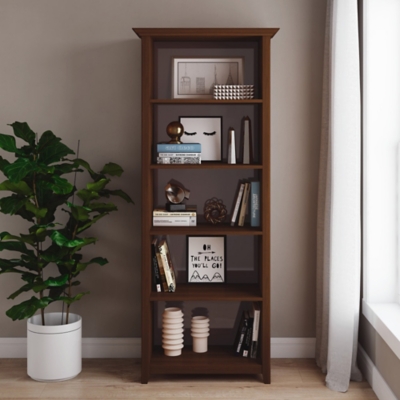 Amherst Solid Wood 70" Transitional 5 Shelf Bookcase, Russet Brown, large