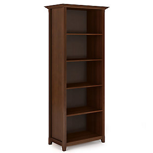 Quality crafted of solid wood, this simply striking bookcase by Simpli Home makes itself at home with handcrafted details and a timeless russet brown finish. And with four adjustable shelves, it’s designed to suit your storage and display needs, whether your plans include organizing your book or CD collection or showcasing home accents.70" bookcase | Made of pine wood | Handcrafted | Russet brown finish with protective NC lacquer to accentuate the grain | Transitional style | 4 adjustable shelves; 1 fixed shelf | Assembly required