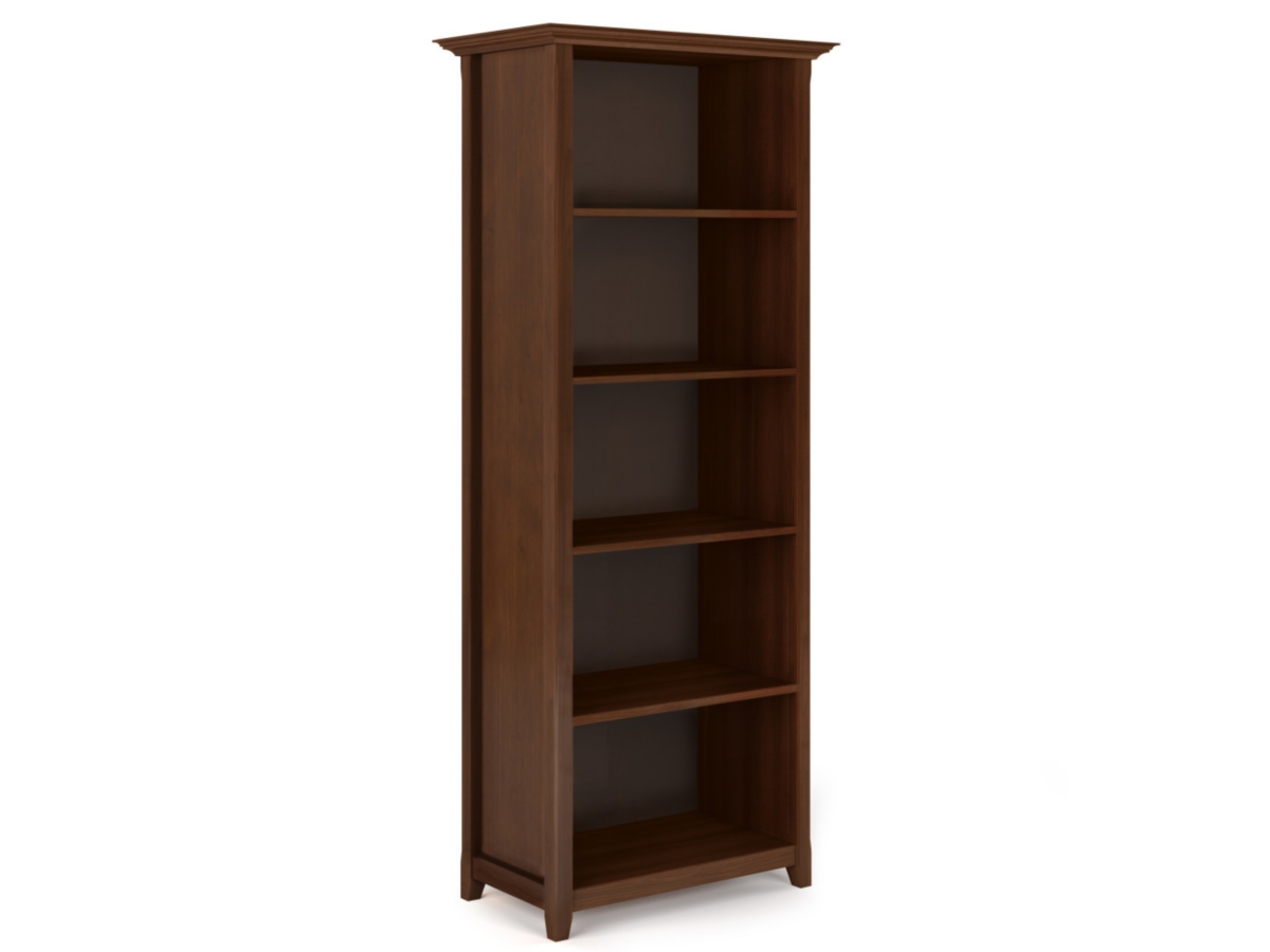 Amherst Solid Wood 70" Transitional 5 Shelf Bookcase, Russet Brown, large