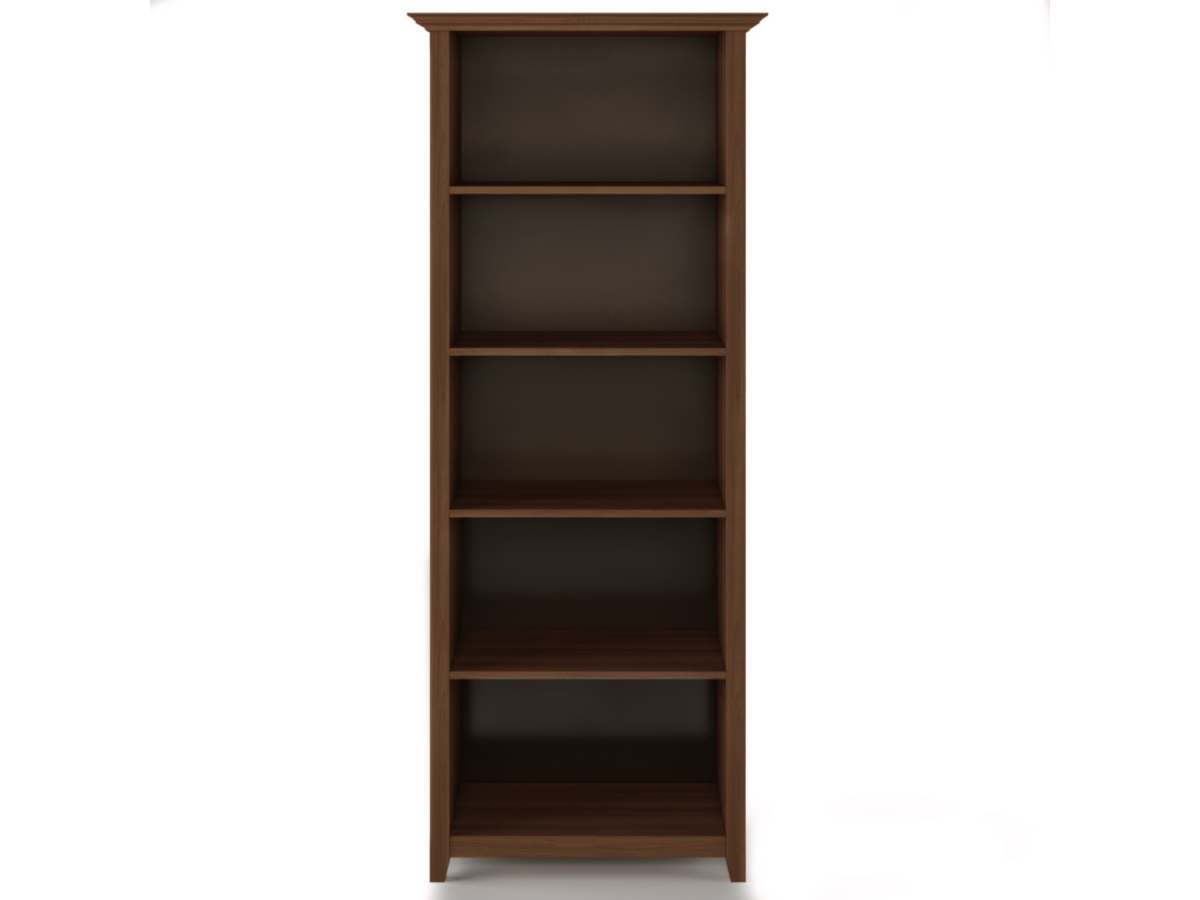 Amherst Solid Wood 70" Transitional 5 Shelf Bookcase, Russet Brown, large