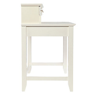 Give your study space a redesign with this cream-colored writing desk. Its four drawers and two open compartments keep notebooks and writing utensils close at hand, while an elevated top provides a home for a desk lamp or books. The desk's small, space-friendly footprint ensures you maximize your workspace. Incorporate it into your home office for style that makes the grade.Made of wood and engineered wood | Small-space friendly | Features 4 drawers and 2 display storage compartments | Assembly required | Assembly time frame is 45 to 60 min.