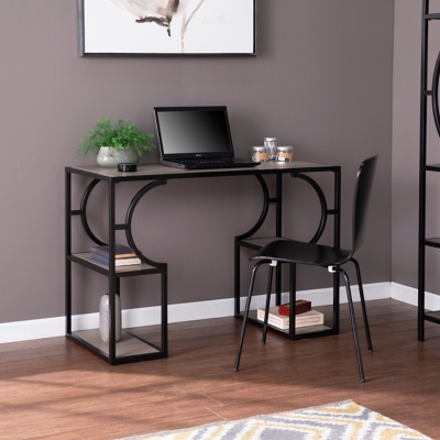 Southern Enterprises Furniture Lancera Writing Desk with Storage, Natural/Black
