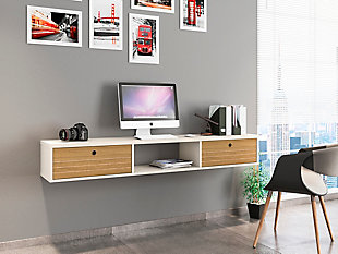 Liberty 63" Floating Office Desk, Off White/Cinnamon, rollover