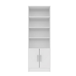 The Catarina cabinet is the perfect solution to meet all your storage needs. With two shelves concealed behind two doors, you can keep your house clean and keep clutter out of sight. Four open shelves are the perfect option to store your books or display picture frames and collectibles. Both functional and attractive with its sleek contemporary styling, this bookcase is sure to enhance the look of any room in your home.6 shelves | Wide rectangular shelves | Includes 2 cabinet doors | Doors conceal 2 shelves | White finish | Made with wood | Assembly required