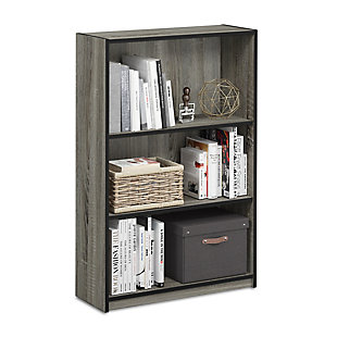 Furinno JAYA Simple Home 3-Tier Adjustable Shelf Bookcase, French Oak Gray, rollover