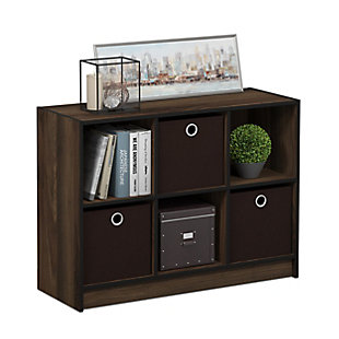 Furinno Basic 3x2 Bookcase Storage with Bins, Walnut/Dark Brown, rollover