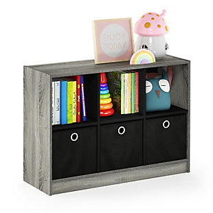 Furinno Basic 3x2 Bookcase Storage with Bins, French Oak Gray/Black, rollover