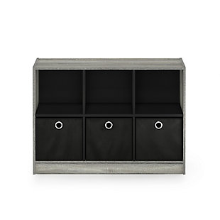 Furinno Basic 3x2 Bookcase Storage with Bins, French Oak Gray/Black, large