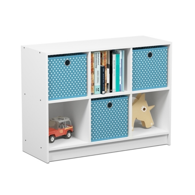 Furinno Basic 3x2 Bookcase Storage with Bins, White/Light Blue, large
