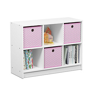 Furinno Basic 3x2 Bookcase Storage with Bins, White/Pink, large