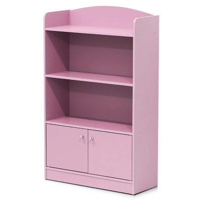 Furinno Lova Bookshelf with Storage Cabinet, Pink, large