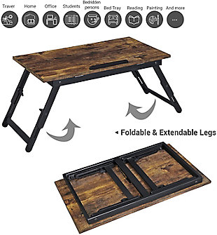 With a stylish appearance and necessary balance, this foldable laptop tray with ample legroom and a smooth tabletop is portable and extremely stable. Tuck it away when not in use to save spaceFoldable | Particleboard,Bamboo, Iron, Plastic | Tilting Angles | Easy Assembly