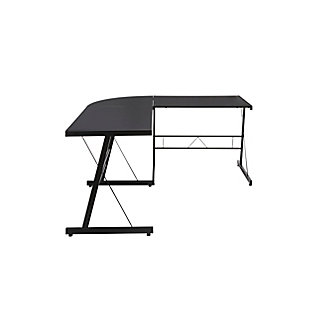 The OFM Essentials Collection is where quality meets value. This industrial modern 60" L-Shaped Desk, Corner Computer Desk, in Black, is perfect for smaller office spaces and home offices. Featuring a particle board core surrounded by high-quality melamine laminate, the 3/4" thick woodgrain top will wear well and complement your decor. The desk's accent metal legs have a powder coated paint finish, in Black, for durability and adjustable glides for easy surface leveling. The desk is 60" L x 23.625" D Left - 60" L x 23.625" D Right – 29" H.Industrial modern L - shaped desk | Small footprint perfect for home and smaller offices | High quality melamine laminate top | Powder coated industrial metal accent frame | Adjustable glides | OFM Limited Warranty